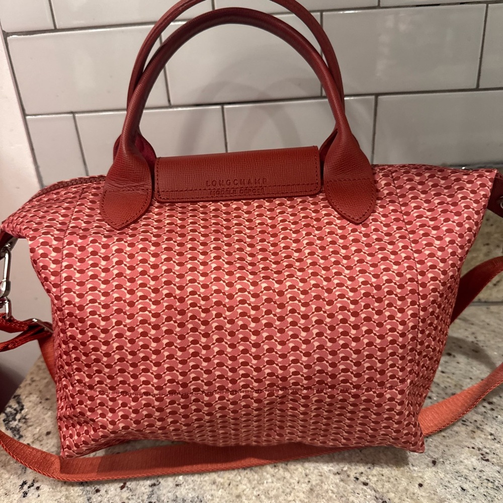 LONGCHAMP Print Tote Elegant antique Pink Handbag excellent condition - Picture 4 of 10